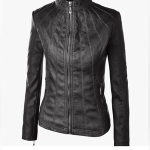 Lock & Love Faux Leather Moto Jacket Black Size S Zip Up Biker Fitted